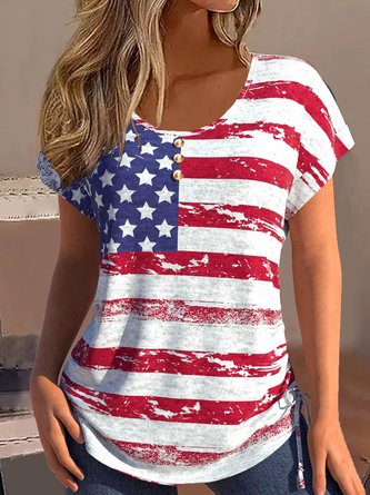 Weit Rundhals Lässig Amerika-Flagge Bluse