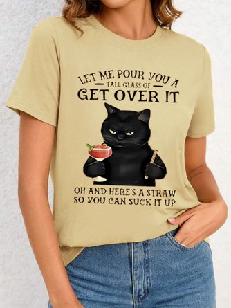 Weit Rundhals Lässig Katze T-Shirt