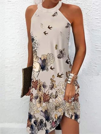 Geblümt Neckholder Lässig Urlaub Weit Kleid