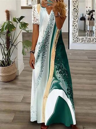 Abstrakt Spitze Schnalle Urlaub Lässig Maxikleid