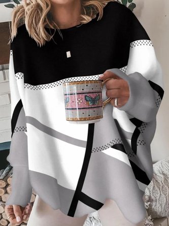 Große Größen Weit Rundhals Lässig Farbblock Sweatshirt