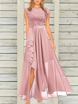 Rundhals Regelmäßige Passform Party Spitze Kleid