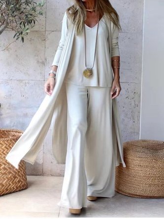Damen Unifarben V-Ausschnitt Langarm Bequem Lässig Sonstiges Matching Kostüm