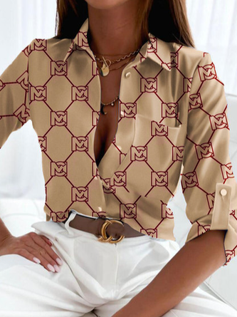 Hemdkragen Langarm Abstrakt Regelmäßig Regelmäßige Passform Bluse für Damen