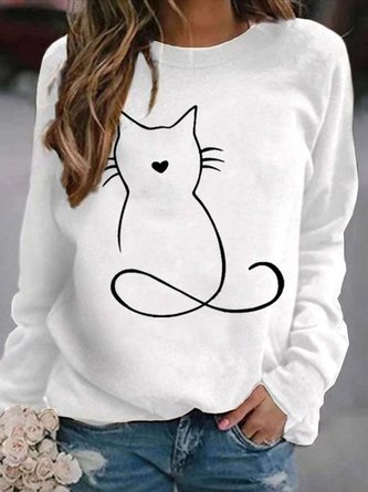Lässig Rundhals Katze Sweatshirt