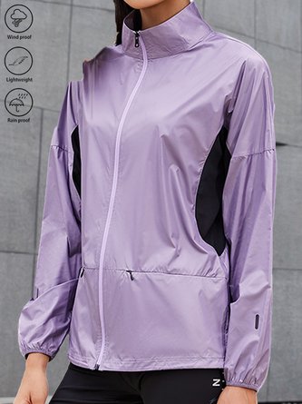 Stehkragen Langarm Farbblock Tasche Patchwork Regelmäßig Regelmäßige Passform Pilot Trenchcoat für Damen