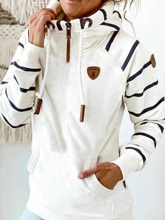 Lässig Rollkragen Gestreift Sweatshirt Tunnelzug