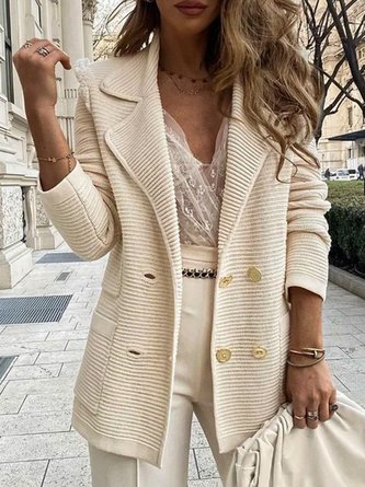 Reverskragen Langarm Unifarben Schnalle Regelmäßig Mikroelastizität Weit Blazer für Damen