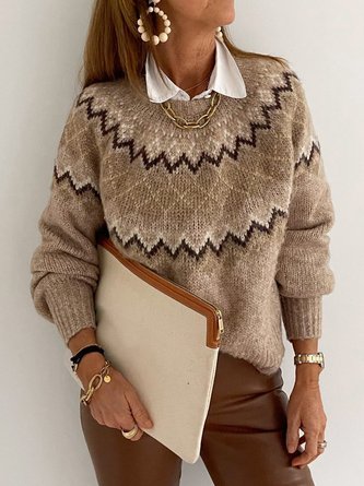 Damen Wolle/Stricken Ethnisch Langarm Bequem Lässig Pullover