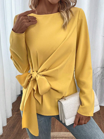 Rundhals Langarm Halloween Knoten an der Front Regelmäßig Mikroelastizität Weit Bluse für Damen