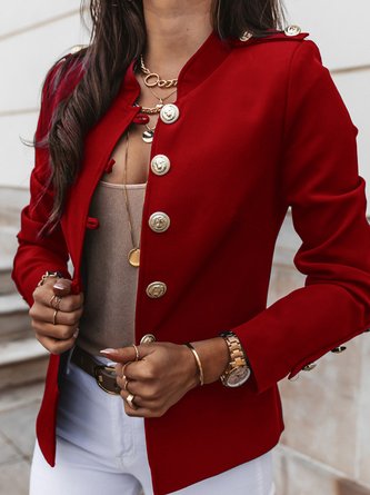 Stehkragen Langarm Unifarben Tasche Patchwork Regelmäßig Regelmäßige Passform Pilot Blazer für Damen