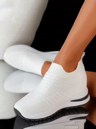 Lässig Unifarben Atmungsaktiv Slip On Blockabsatz Fliegen Sie gewebte Schuhe
