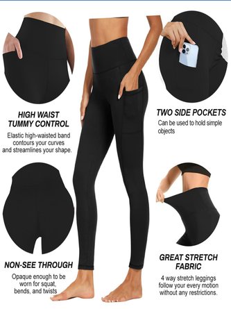 Lässig Unifarben Tasche Patchwork Knöchelhose Legging