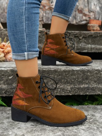 Retro Abstrakt Tragbar Schnürung Blockabsatz Klassische Stiefel Print