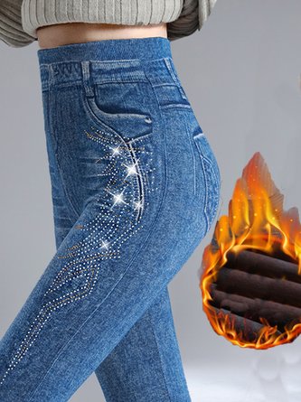 Lässig Unifarben Lang Legging