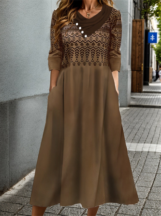 Damen Ethnisch Langarm Bequem Lässig Maxikleid