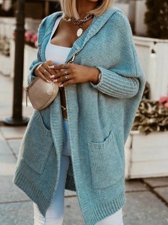 Damen Wolle/Stricken Unifarben Langarm Bequem Lässig Strickjacke