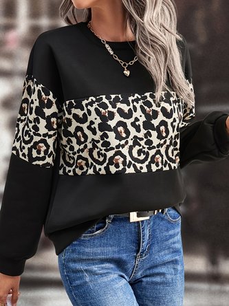 Lässig Rundhals Leopard Sweatshirt