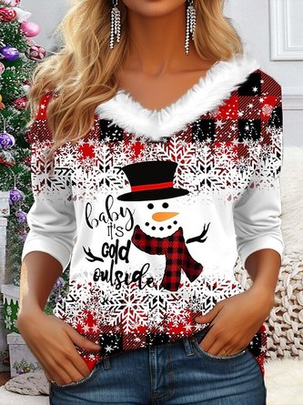 Lässig Weihnachten V-Ausschnitt Langarm T-Shirt