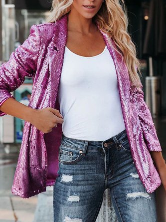 Langarm Unifarben Regelmäßig Weit Blazer für Damen