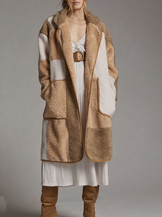 Schalkragen Langarm Farbblock Reißverschluss verdicken Weit Teddy Jacke für Damen