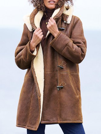 Kapuze Langarm Unifarben Verbindung Haar verdicken Weit Mit Kapuze Teddy Jacke für Damen