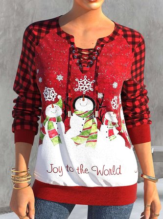 Lässig V-Ausschnitt Weihnachten Sweatshirt