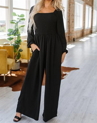 Langarm Karree-Ausschnitt Weit Lang Party Lässig Unifarben Hohe Taille für Damen