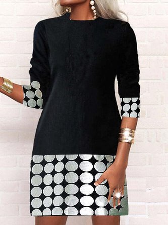 Damen Geometrisch Rundhals Langarm Bequem Lässig Kurz Kleid