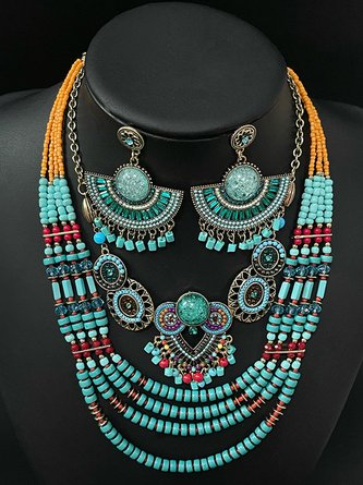 Ethnisch Bohemien Halskette und Ohrringe Set