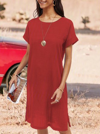 Soft Short Sleeve Cotton-Blend Casual Round Neck Knitting Dress