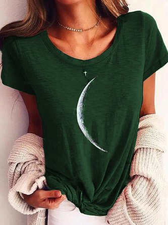 Schwarz Mond Print Verein Täglich Lässig Kurzarm Normal T-Shirt