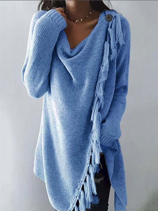 Baumwollmischung Lässig Wasserfallausschnitt Unifarben Blusen & Shirts