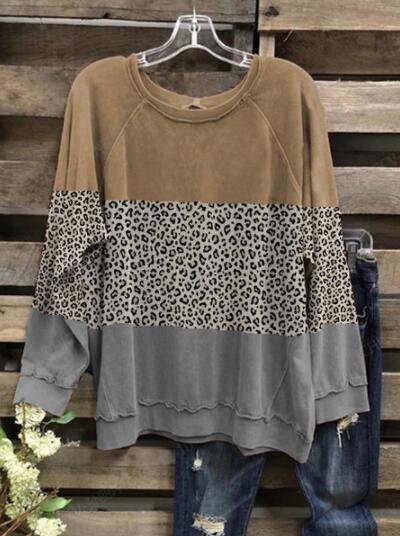 Leopard Langarm Rundhals Shirts & Blusen
