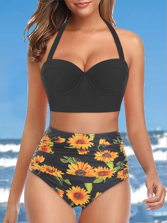Sexy Bikini Split Badeanzug mit Sonnenblume Print