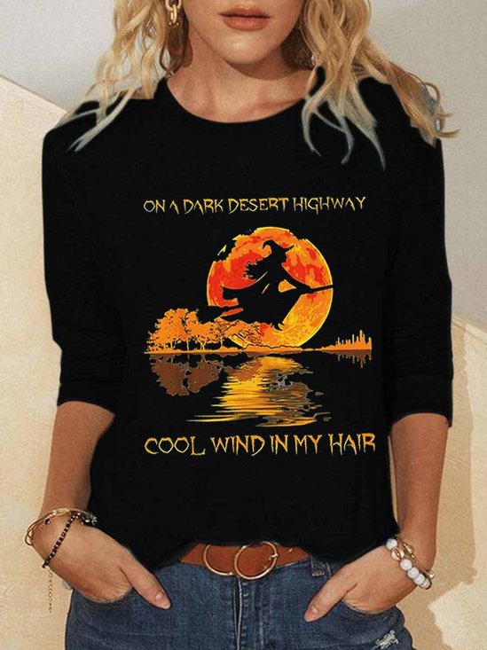Rundhals Langarm Halloween Leicht Mikroelastizität Regelmäßige Passform Bluse für Damen