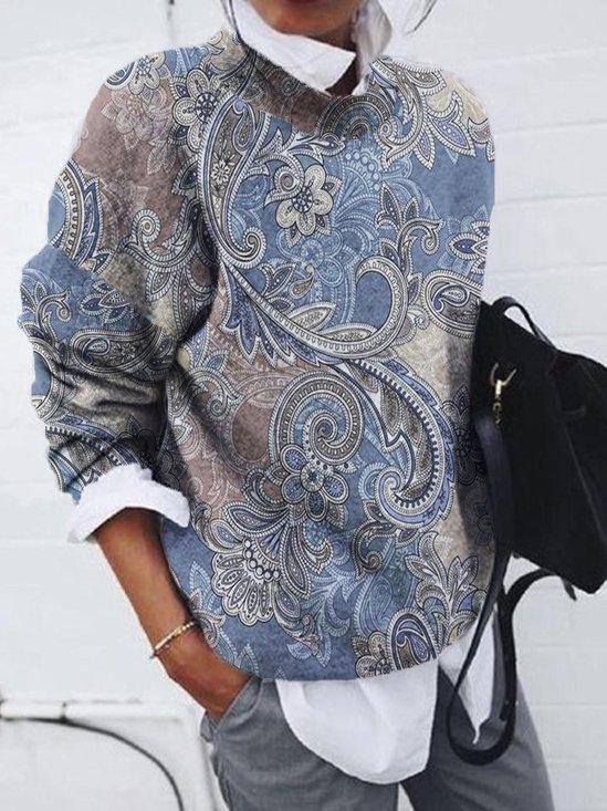 Paisley Print Shirt Ethnischer Stil Mikro-Elastizität Langarm Noracora