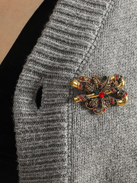 Weihnachten Retro Golden Silber Süßigkeiten Stock Schleife Muster Brosche Urlaub Party Dekorationen