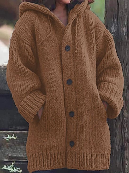 Unifarben Wolle/Stricken Lässig Weit Kapuze Pullover Mantel