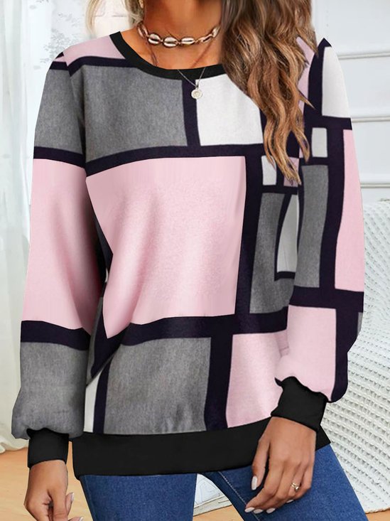 Farbblock Sweatshirt Rundhals geometrisches Design Langarm Noracora