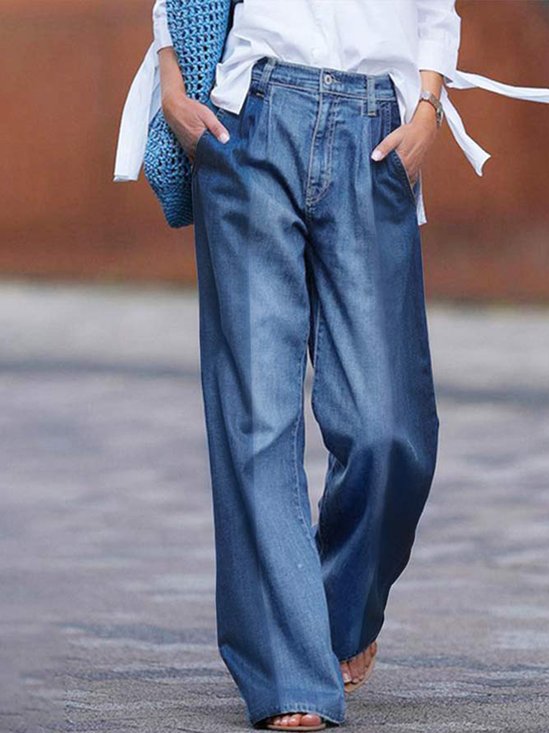 Denim Lässig Farbblock Regelmäßige Passform Jeans