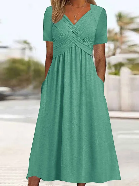 Unifarben A-Linie Sommerkleid mit Schatzausschnitt für Urlaub&Alltag Noracora
