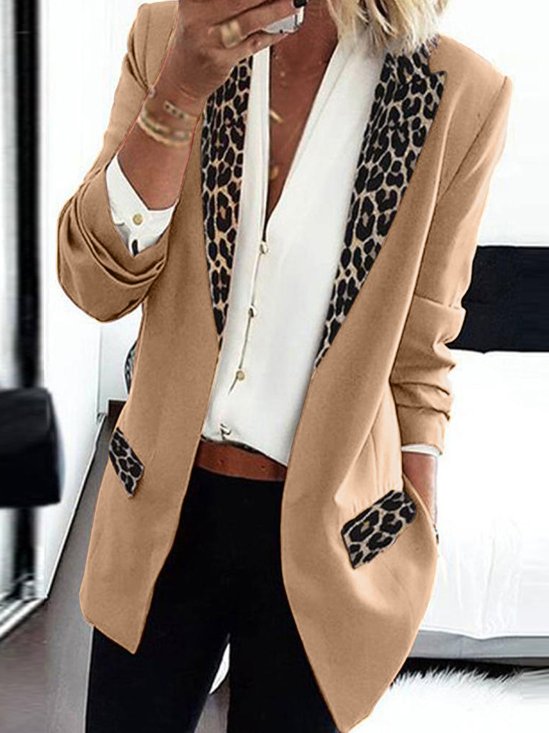 Reverskragen Langarm Leopard Regelmäßig Weit Blazer für Damen