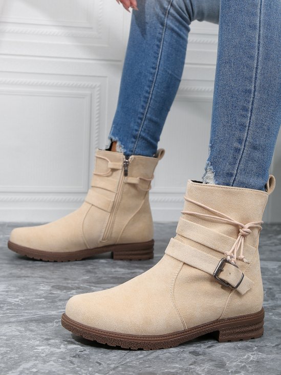 Lässig Unifarben Tragbar Reißverschluss Niedrig Klassische Stiefel Schnalle