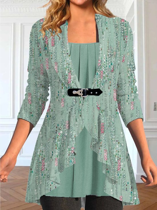 Damen Geblümt Langarm Bequem Lässig der Mantel mit Cami Zweiteiliges Set