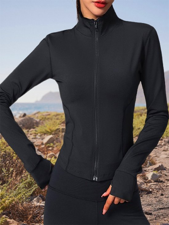 Langarm Unifarben Reißverschluss Regelmäßig Mikroelastizität Regelmäßige Passform Jacke für Damen