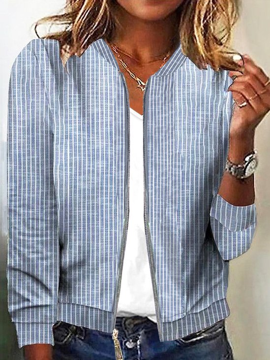 Langarm Gestreift Regelmäßig Mikroelastizität Weit Jacke für Damen