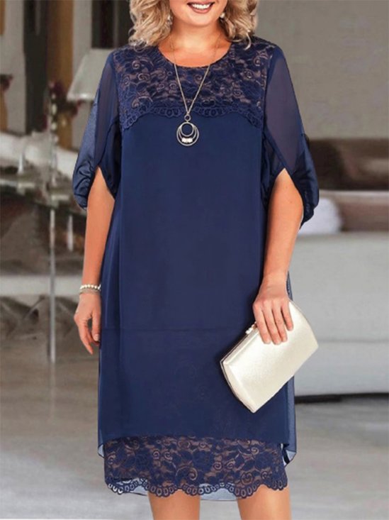 Spitze Rundhals Unifarben Party Kleid