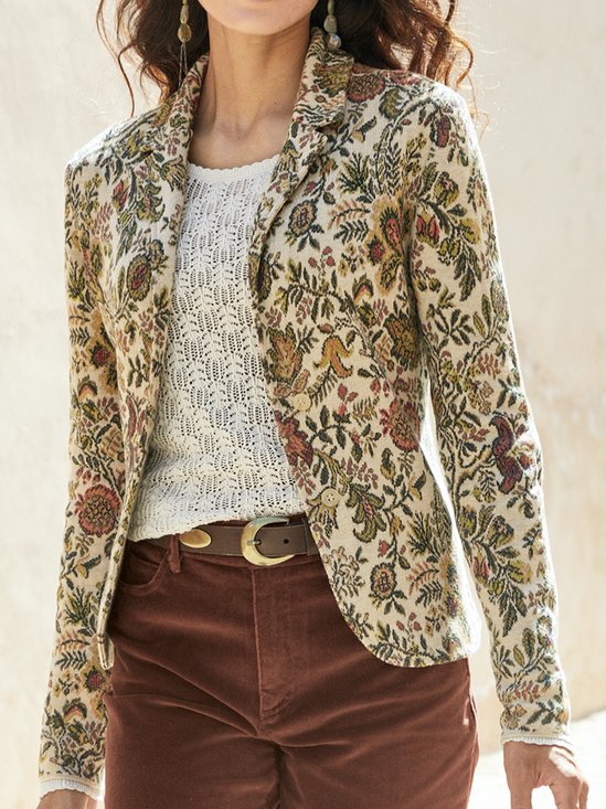Langarm Geblümt Regelmäßig Weit Blazer für Damen