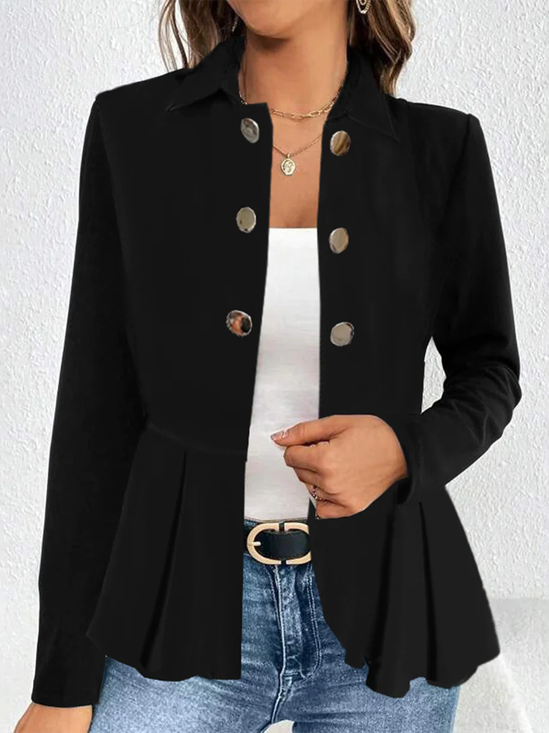 Damen Unifarben Geknöpft Regelmäßig Weit Jacke